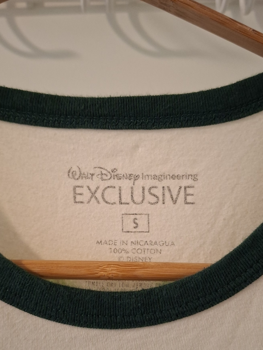 Vintage Disney "Mickey Mouse Disco" 100% Cotton Beige/Green Ringer Tee (Size S) - Picture 6 of 6